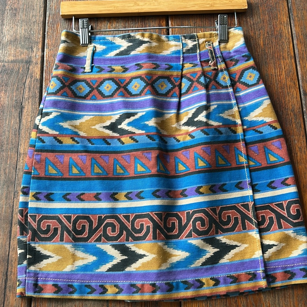 Vintage Switch USA made in USA cotton Aztec faux wrap mini skirt - Picture 5 of 8